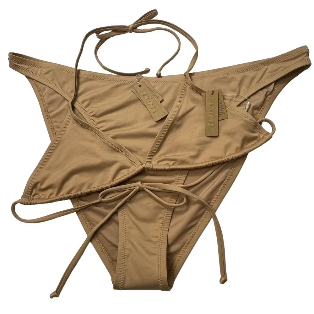 SKIMS Swim‎ Micro Triangle Top + Cheeky Tanga Bottom Bikini Set Ochre 3x